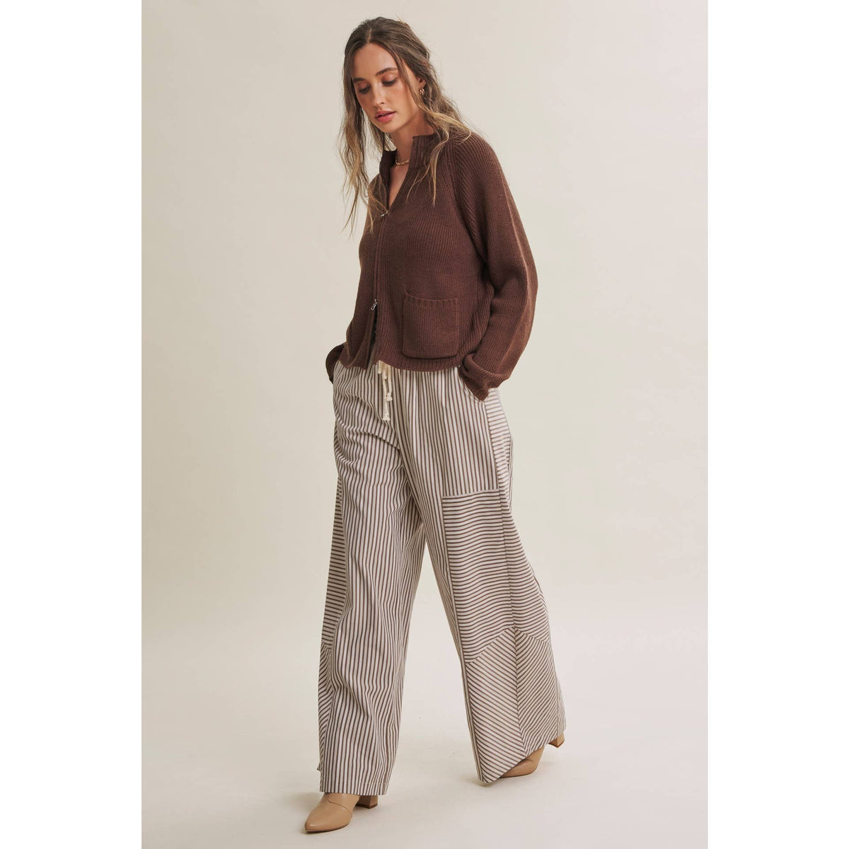 Coffee Before Noon Mixed Stripe Everyday Wide Leg Linen Pants