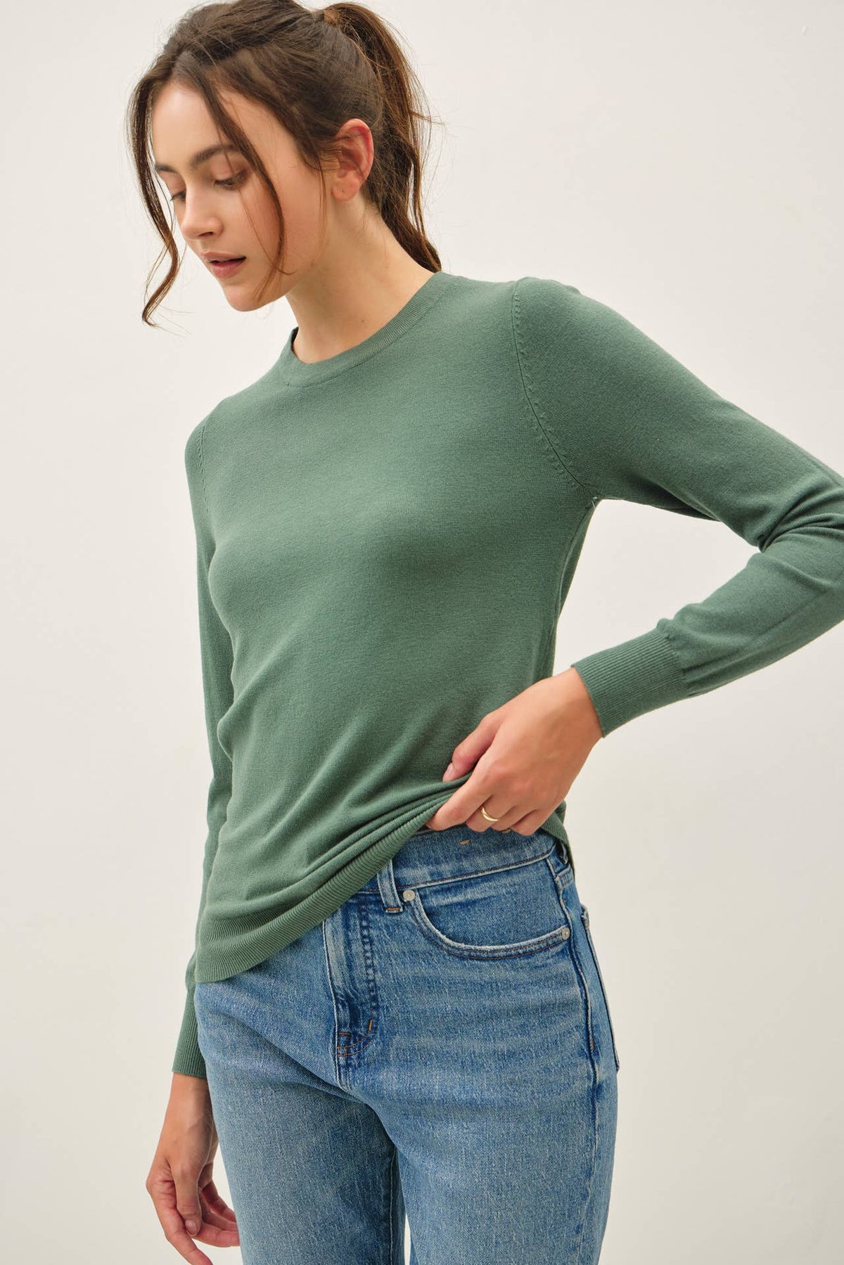Hunter Green Crew Neck Soft Knit Sweater