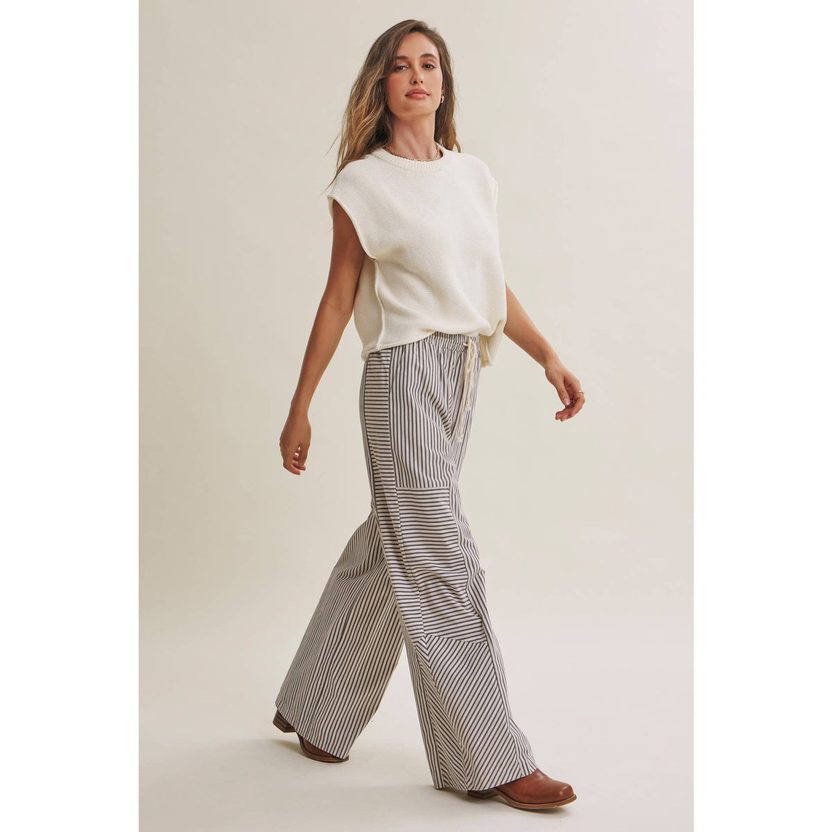 Coffee Before Noon Mixed Stripe Everyday Wide Leg Linen Pants