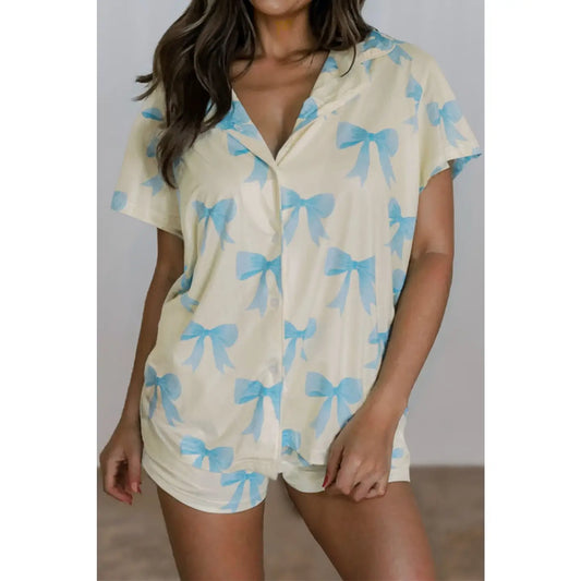 Blue Bow Short Sleeve Pajama Set