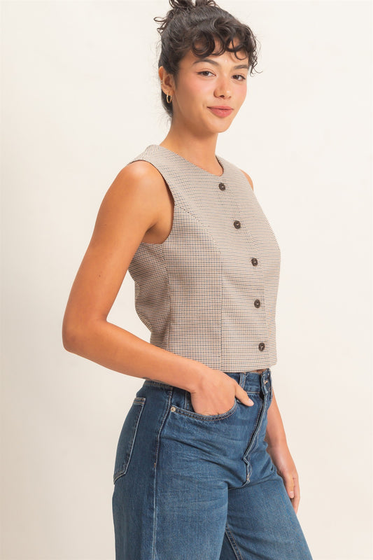 Houndstooth Buttoned Vest