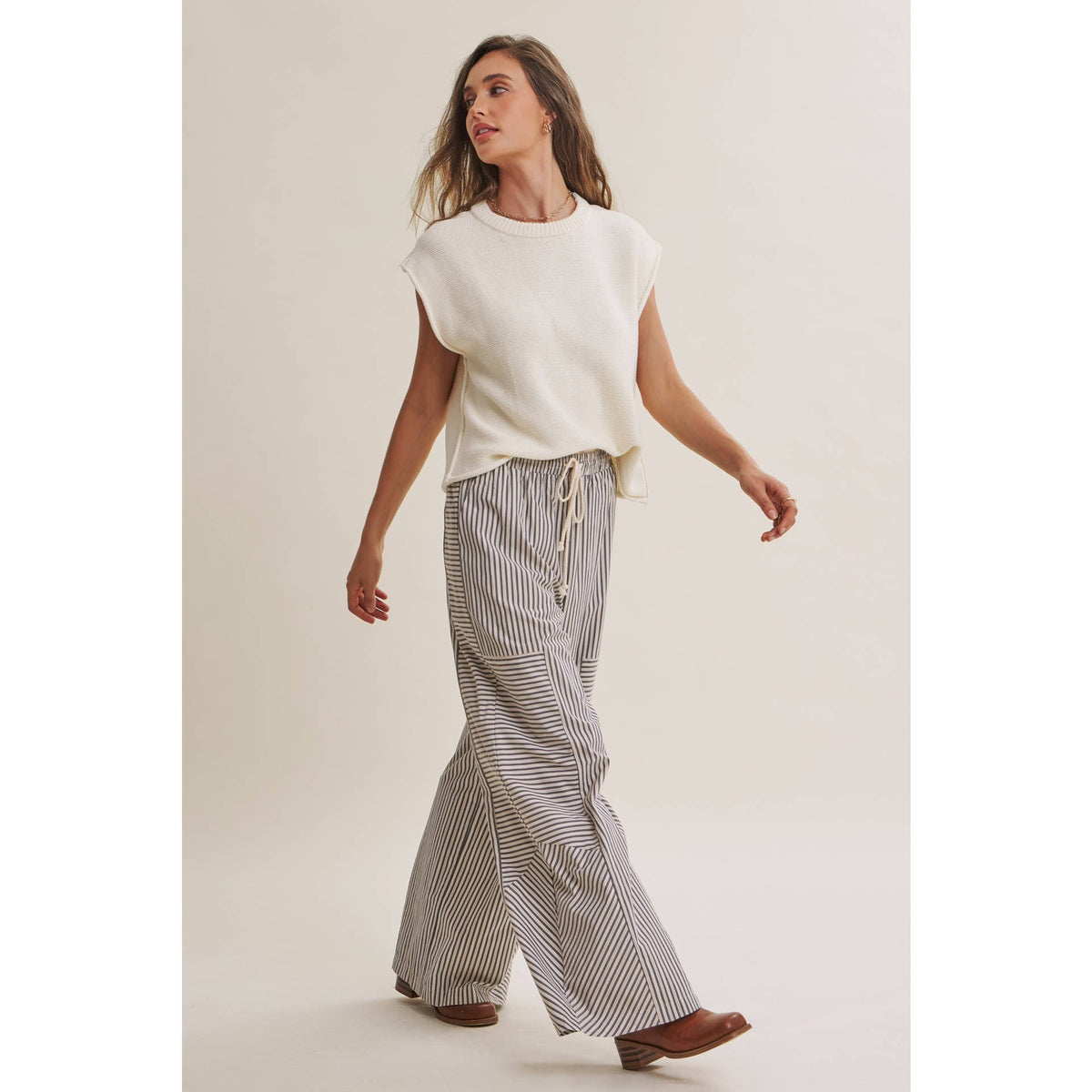 Coffee Before Noon Mixed Stripe Everyday Wide Leg Linen Pants