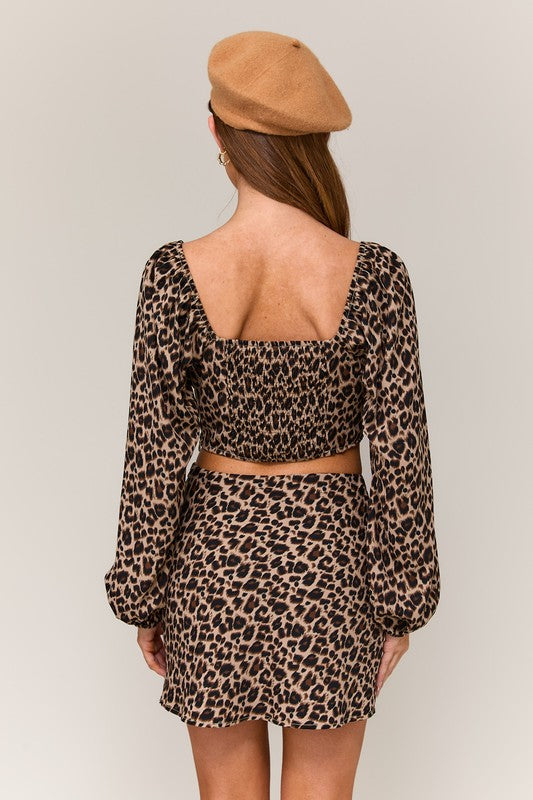 Smocked Leopard Top and Skirt Set