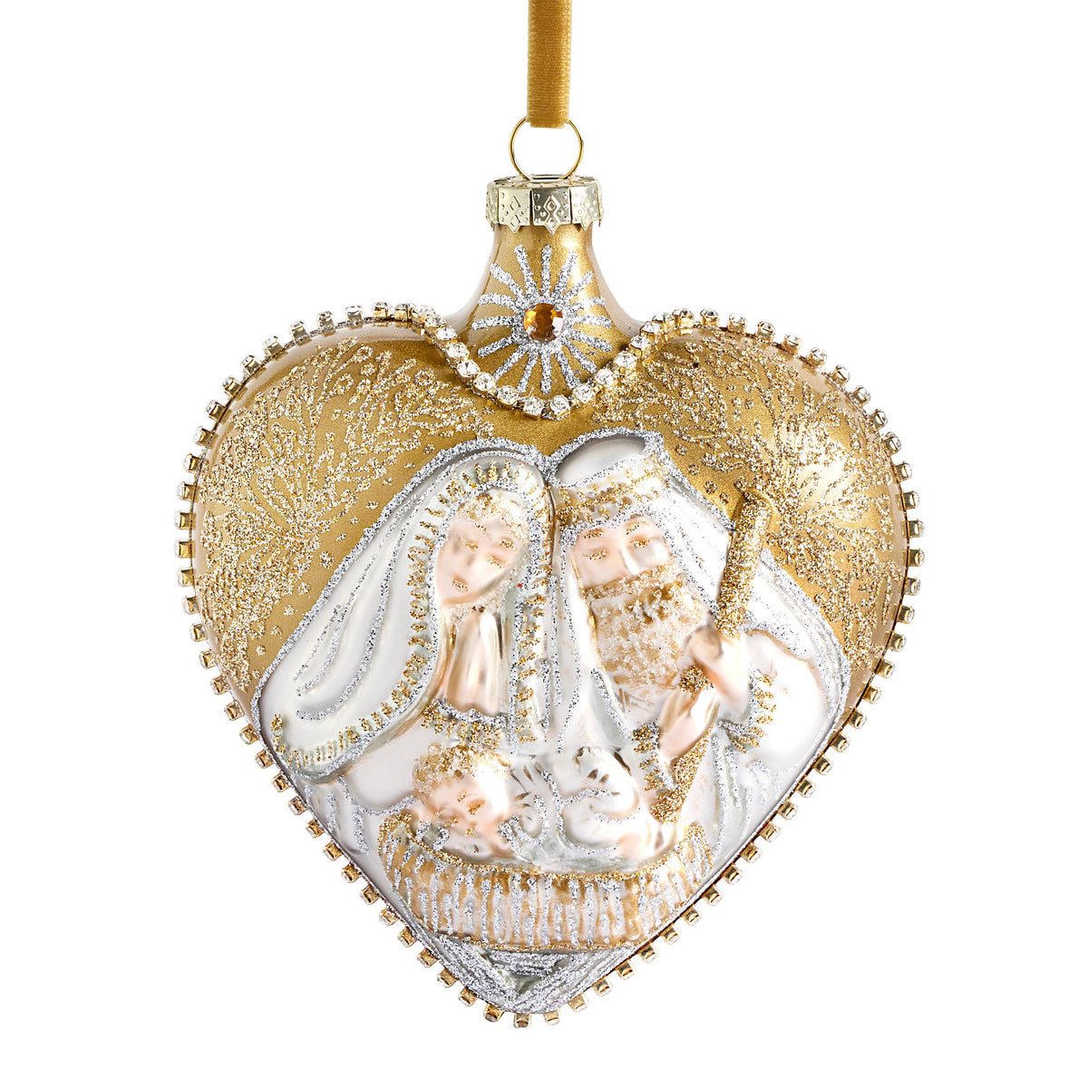 Holy Family Silver and Gold Blown Glass Ornament - 4x5in