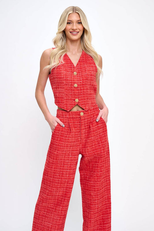 Red Tweed Vest & Trouser Set