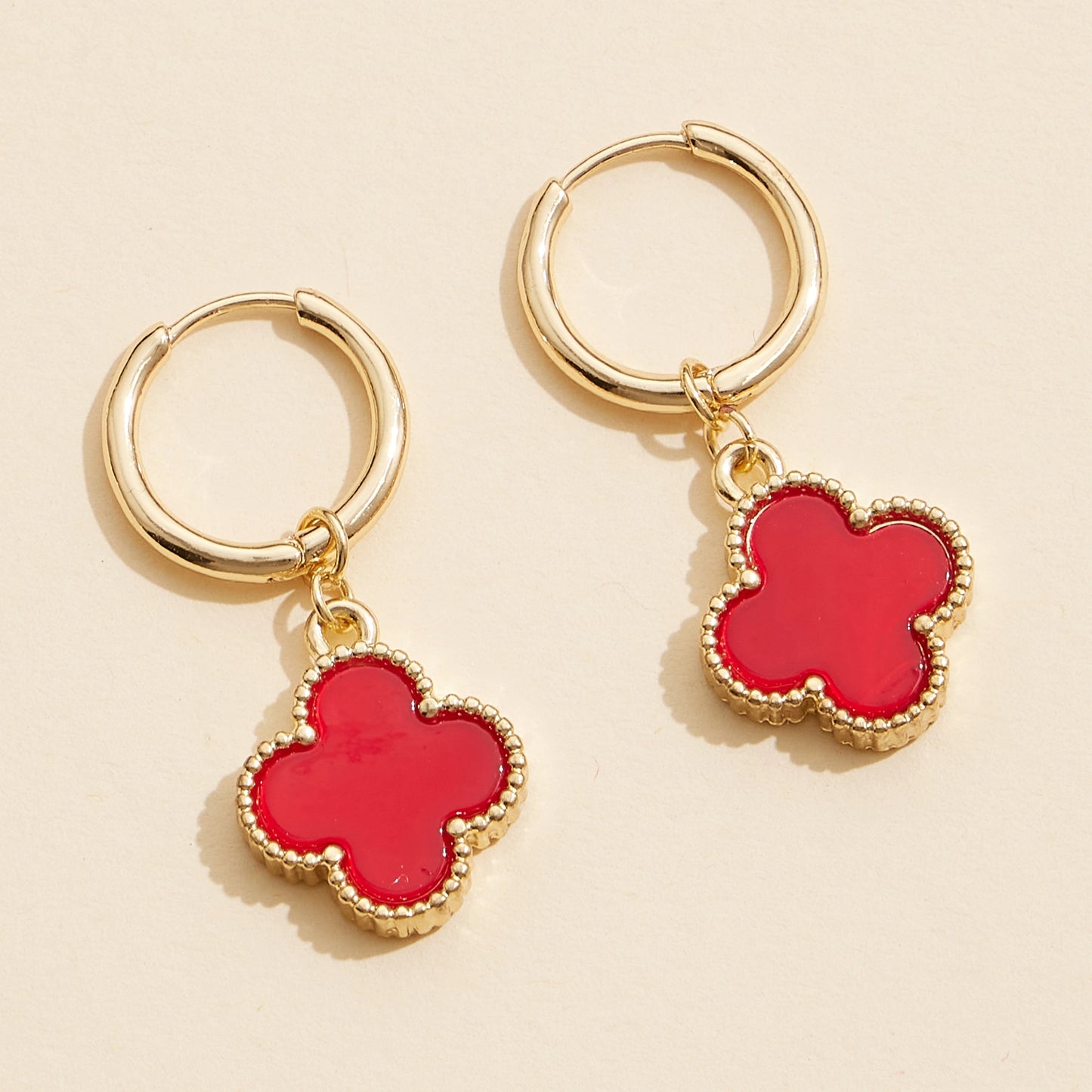 Quatrefoil Shell Charm Hoop Earrings