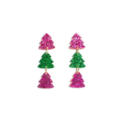 Festive Trees Earring Green/Pink 2"