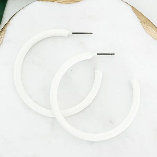 White Thin Rubber Coated Hoop Earrings