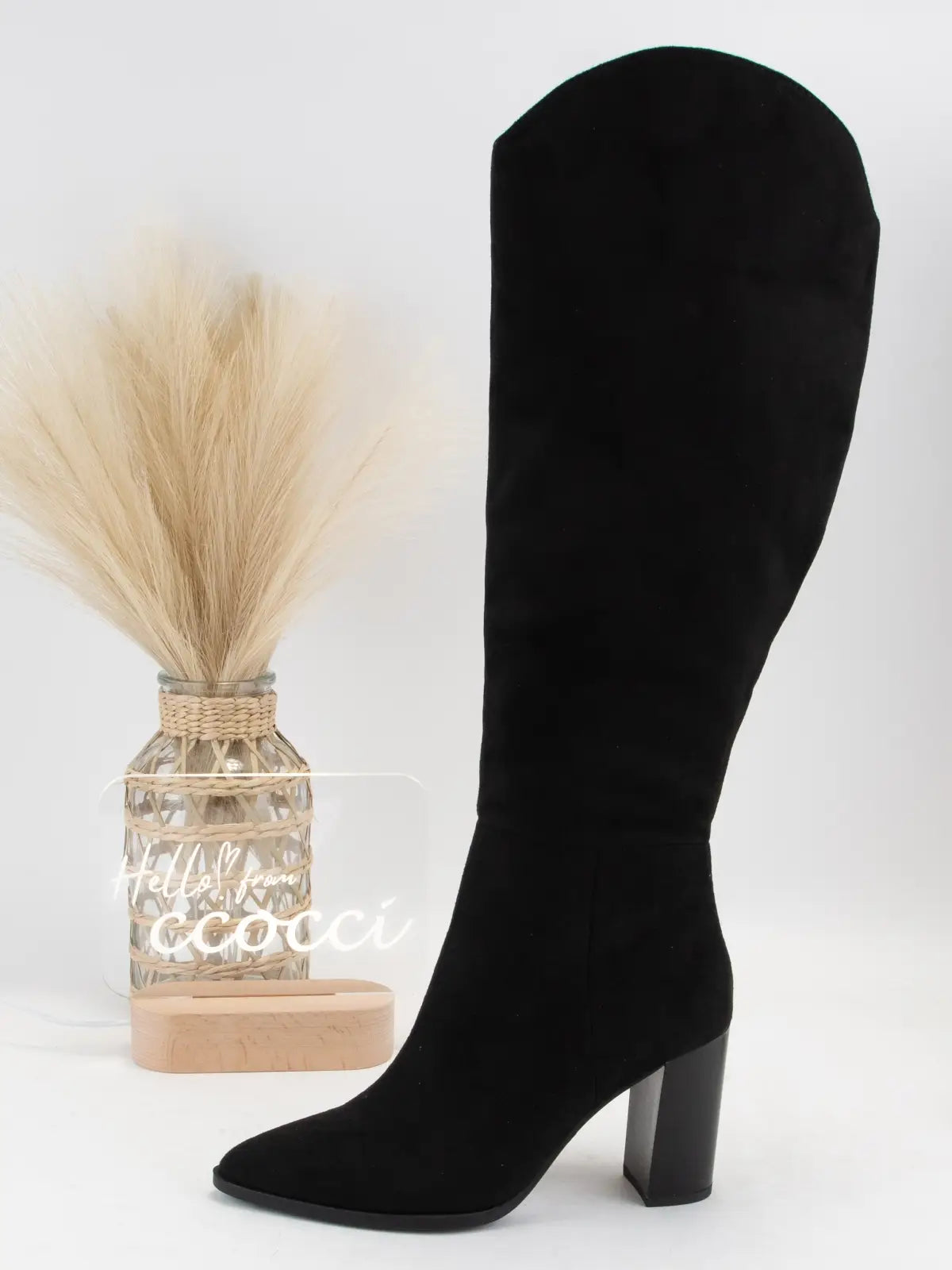 Black Faux Suede Knee High Boots