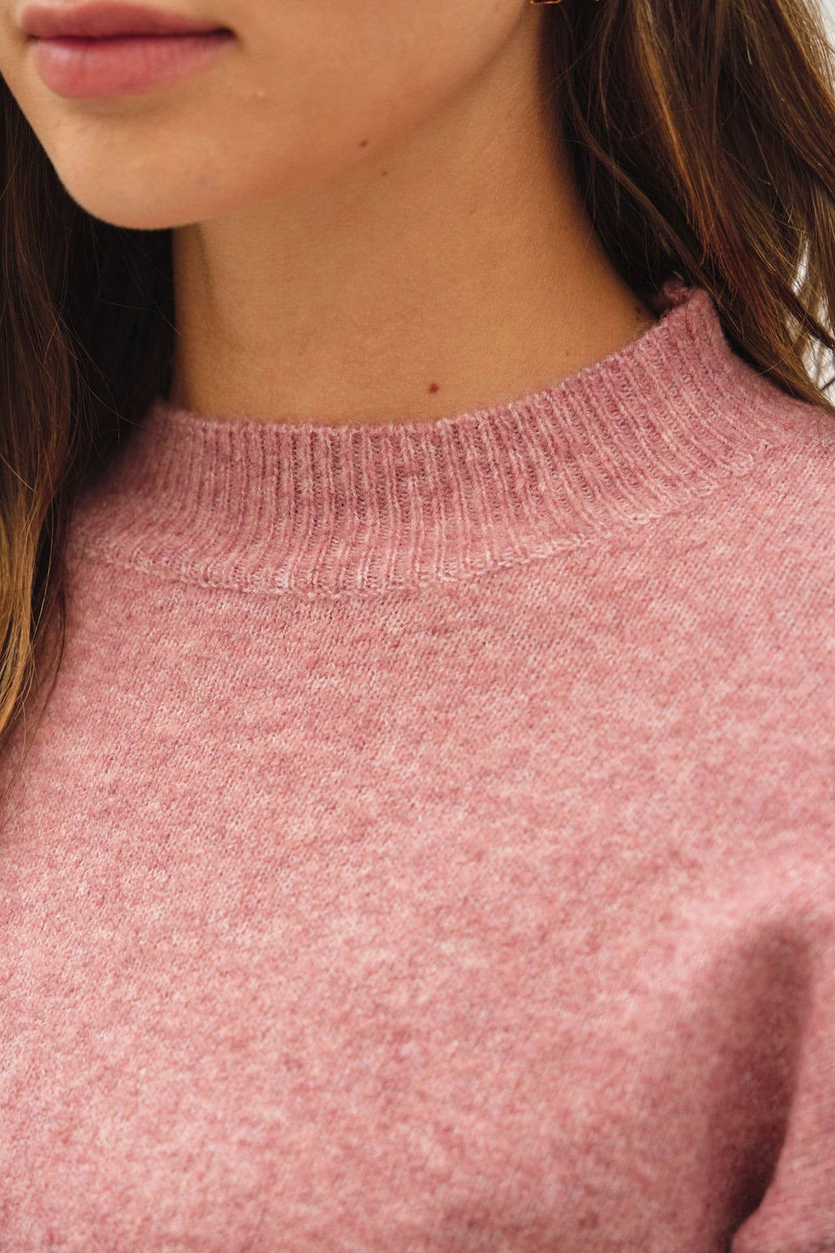 Wool Touch Modest Cropped Sweater In Rose Pink