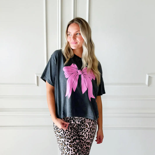 Pink Bow Cropped Tee