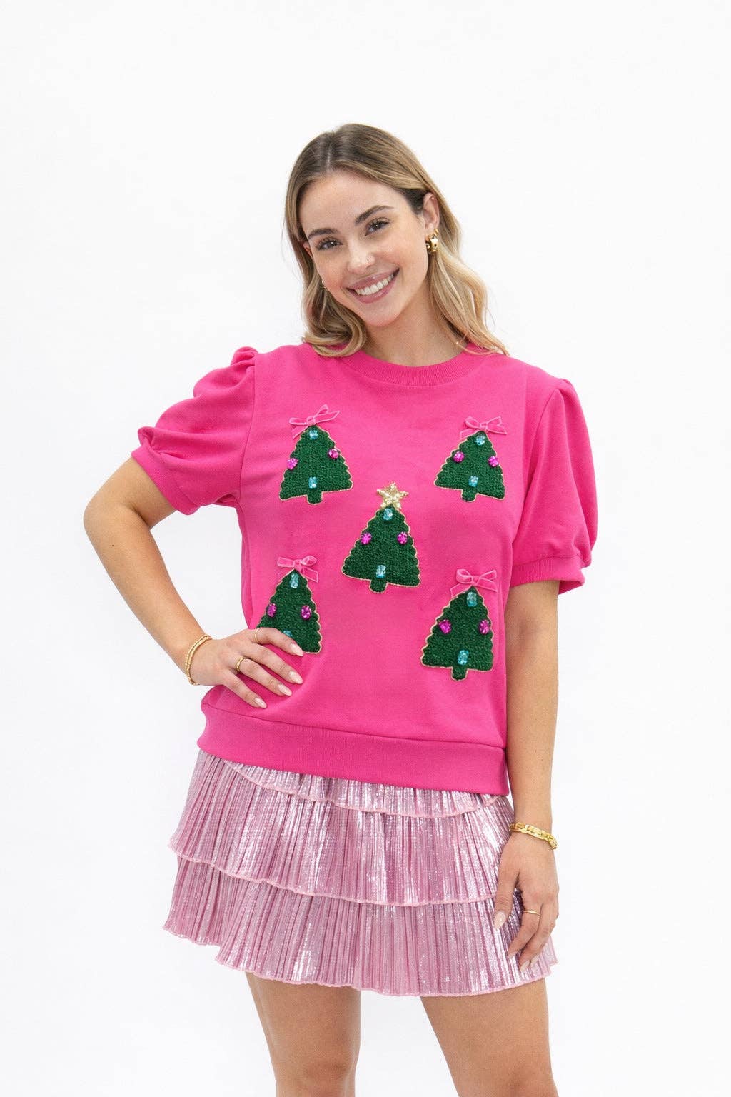 Christams Tree Patch Hot Pink Top