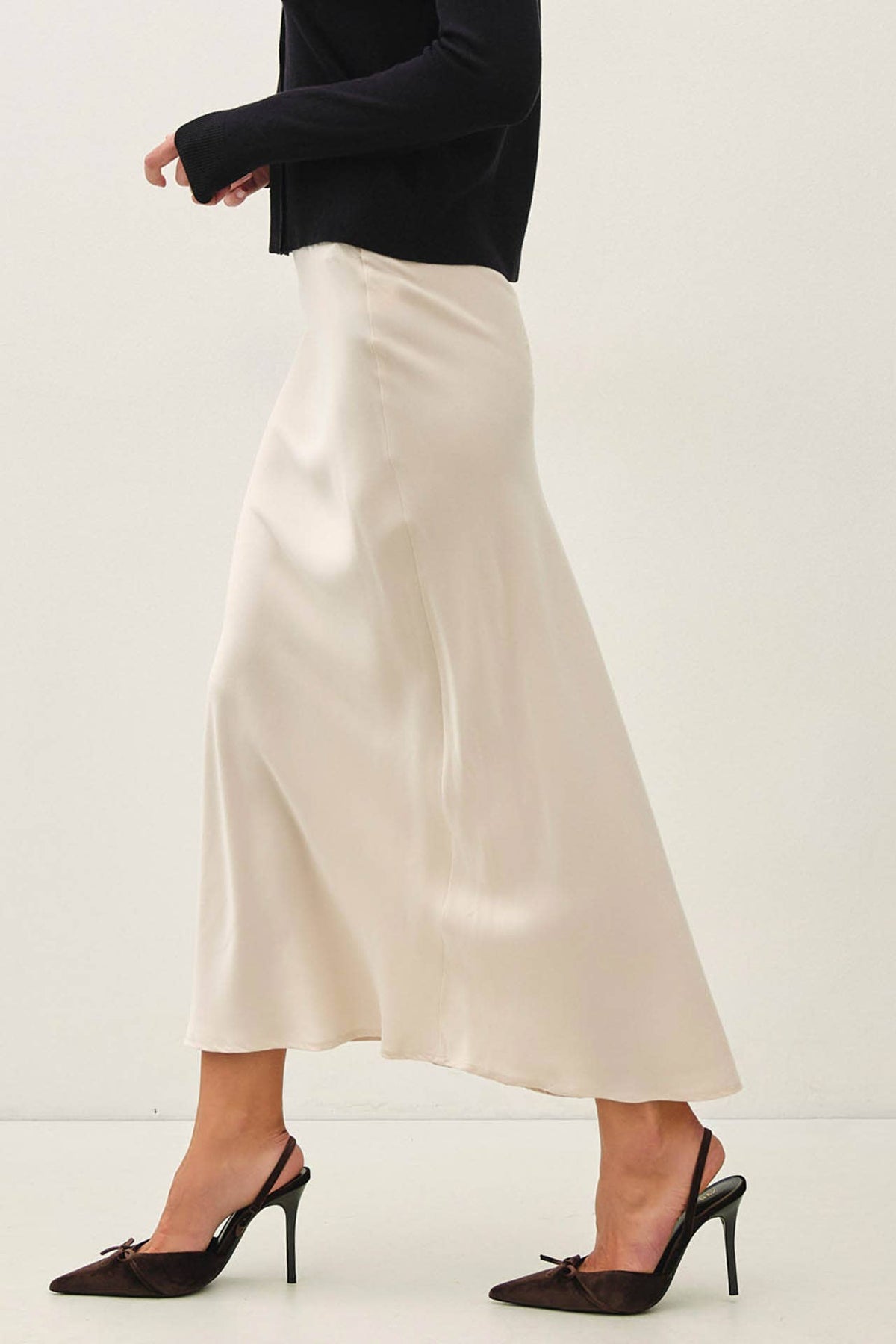 Silky Suede Midi Skirt w/ Elastic Waist | 2 Colors