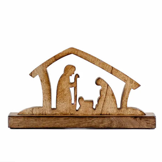 Away in a Manger Nativity Natural Wood