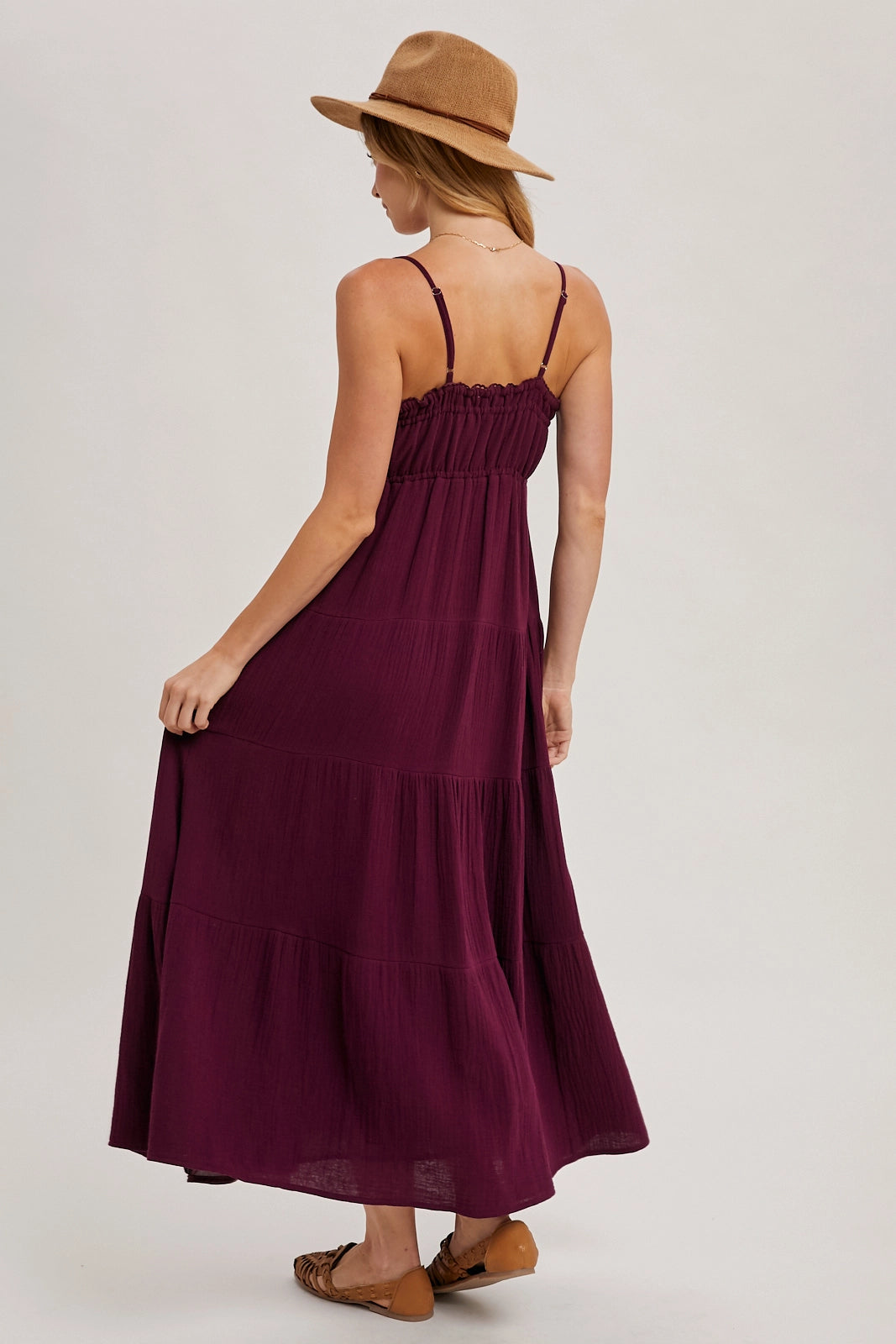 Plum smocked Ruffle Trim Maxi Sundress