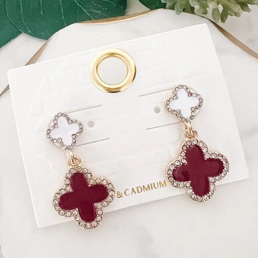 Burgundy Clover Dangle Earrings