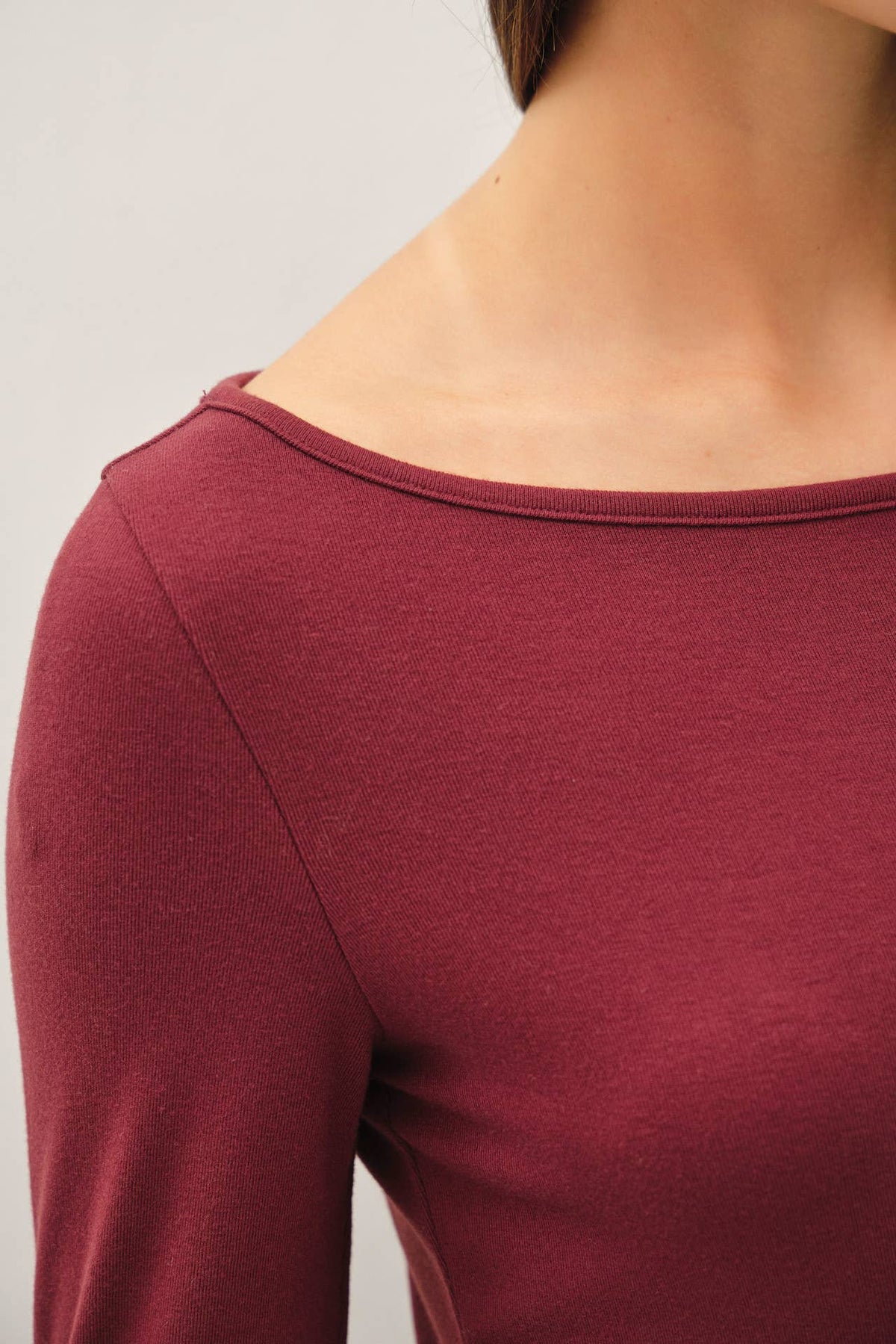 Wine Red Everyday Essential Boatneck Long Sleeve Tee