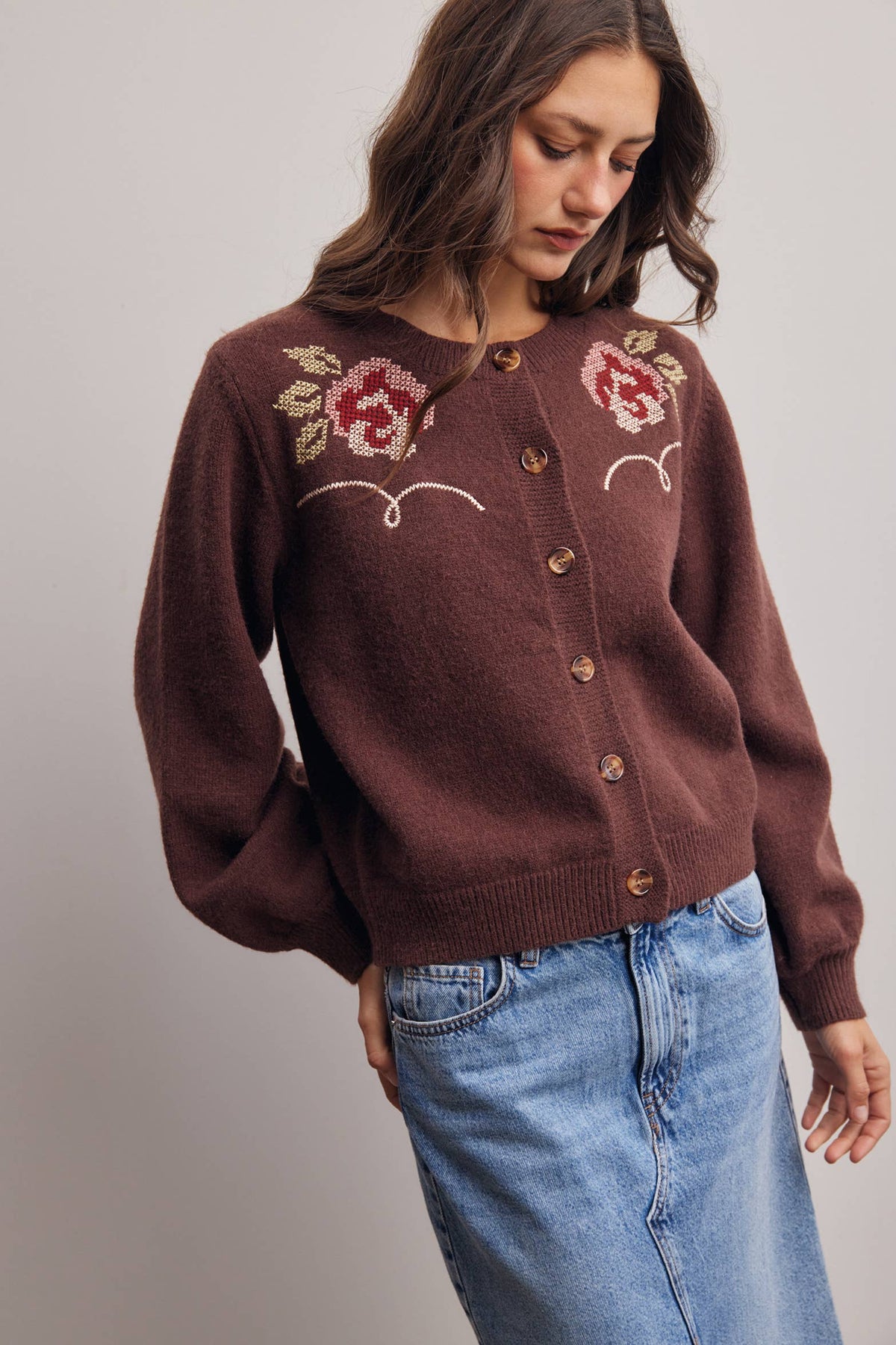 Floral Embroidered Knit Cardigan