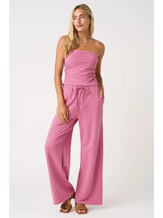 Striped Print Smocked Back Tube Top and Pants Set