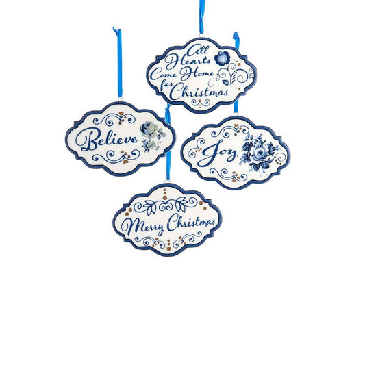 4.5" Indigo Blue/White Word Ornament
