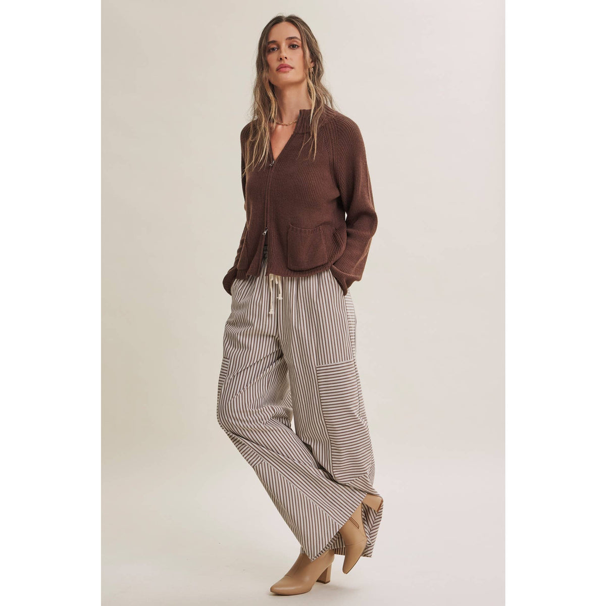 Coffee Before Noon Mixed Stripe Everyday Wide Leg Linen Pants