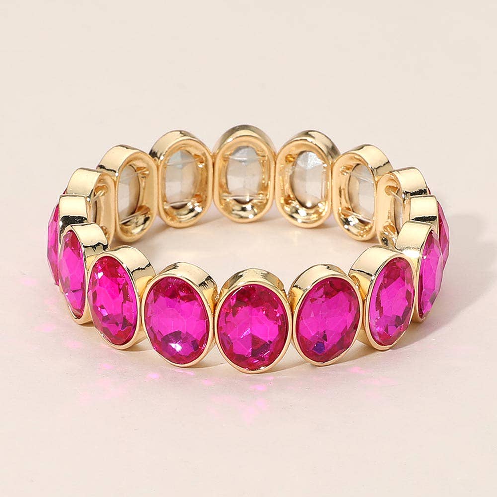 Oval Faceted Stone Beaded Stretch Evening Bracelet (Multiple Colors)