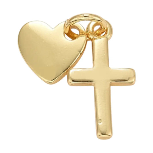 Gold Heart and Cross Charm
