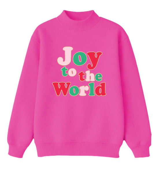"Joy to the World" Hot Pink Mock Neck