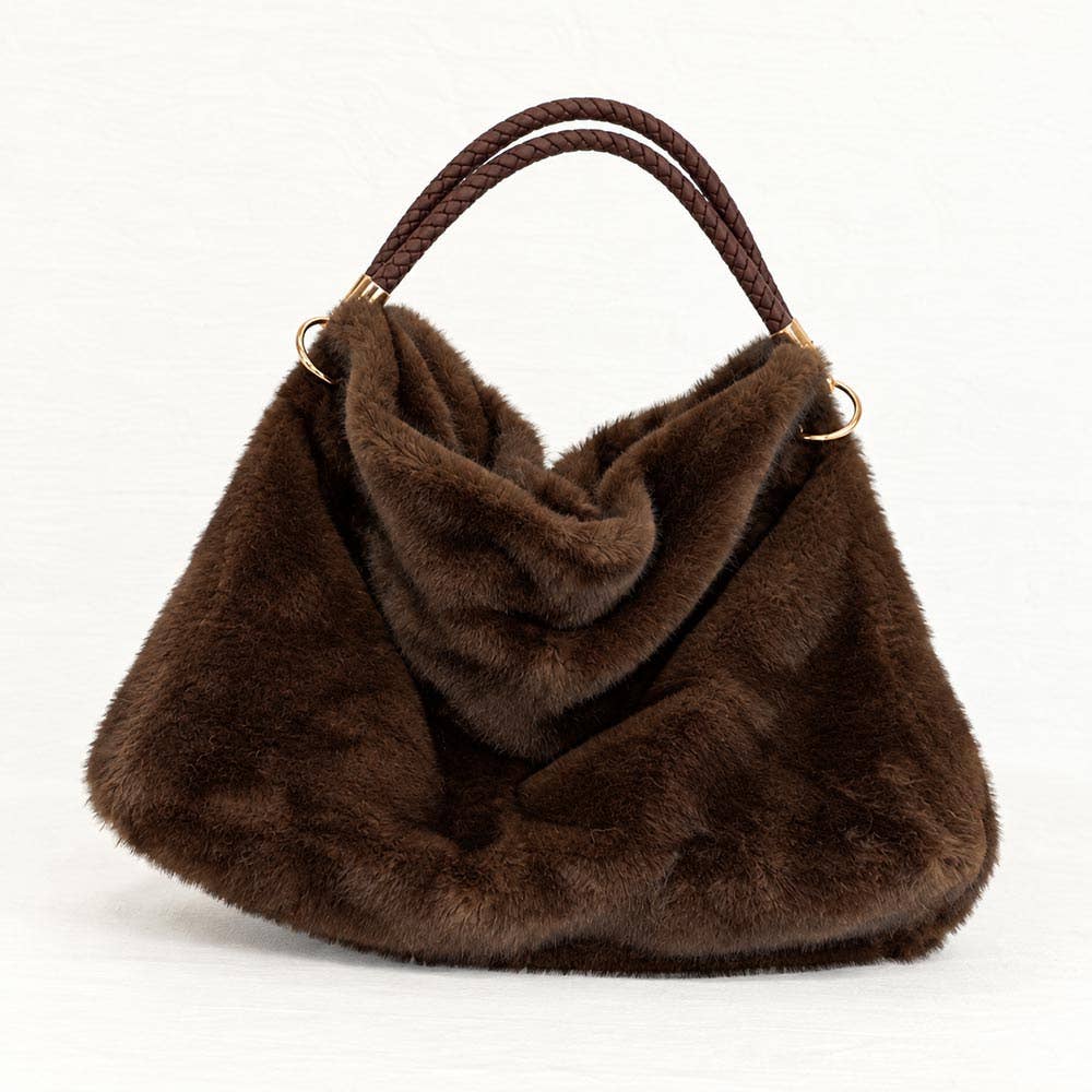 Plush Fur Slouchy Braided Handle Hobo Shoulder Bag | 3 Colors
