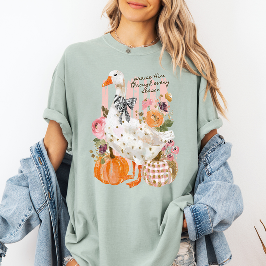 Praise Him Fall Goose Christian Comfort Colors Graphic Shirt