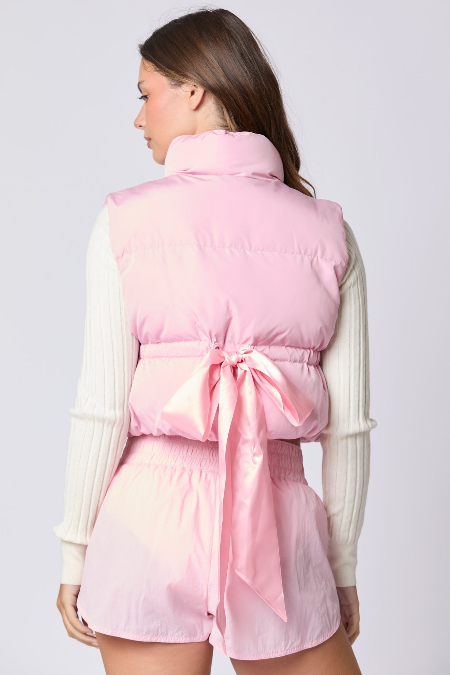 Puffer Vest with Satin Bow