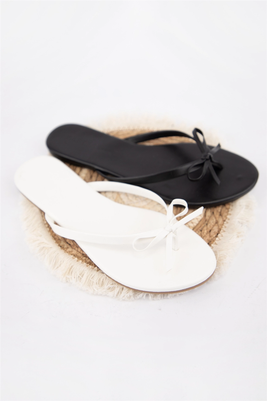 Black Thin Strap Bow Detail Flat Sandals