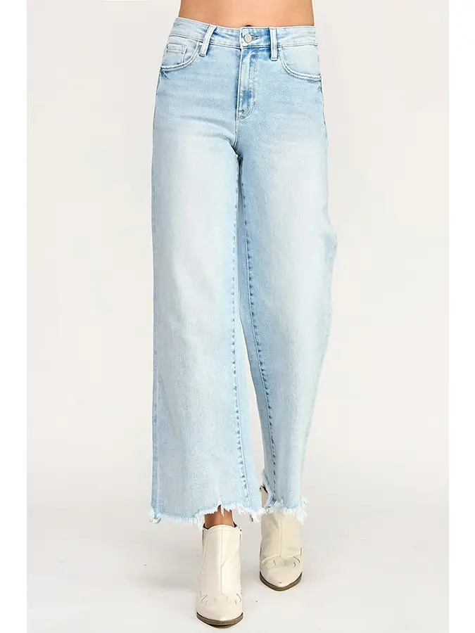 High Rise Wide Leg w/ Destroyed Hem Jeans