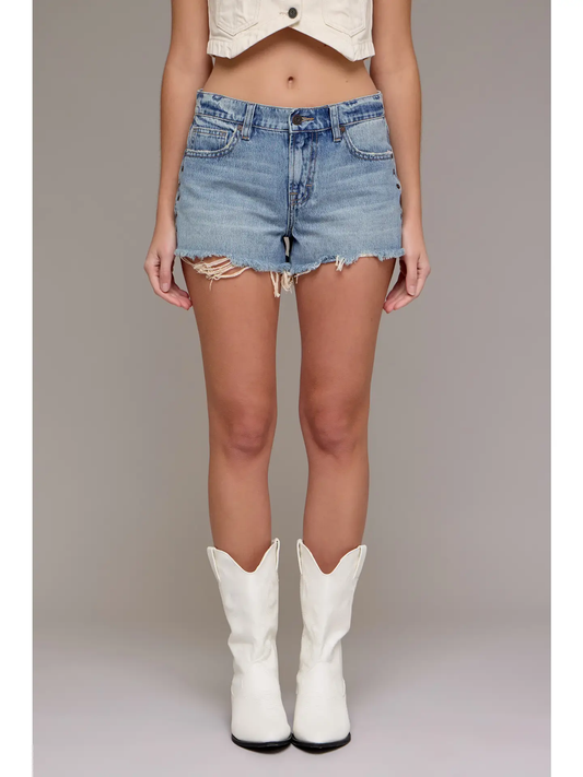 Medium Wash Rivet Embroidery Relaxed Short