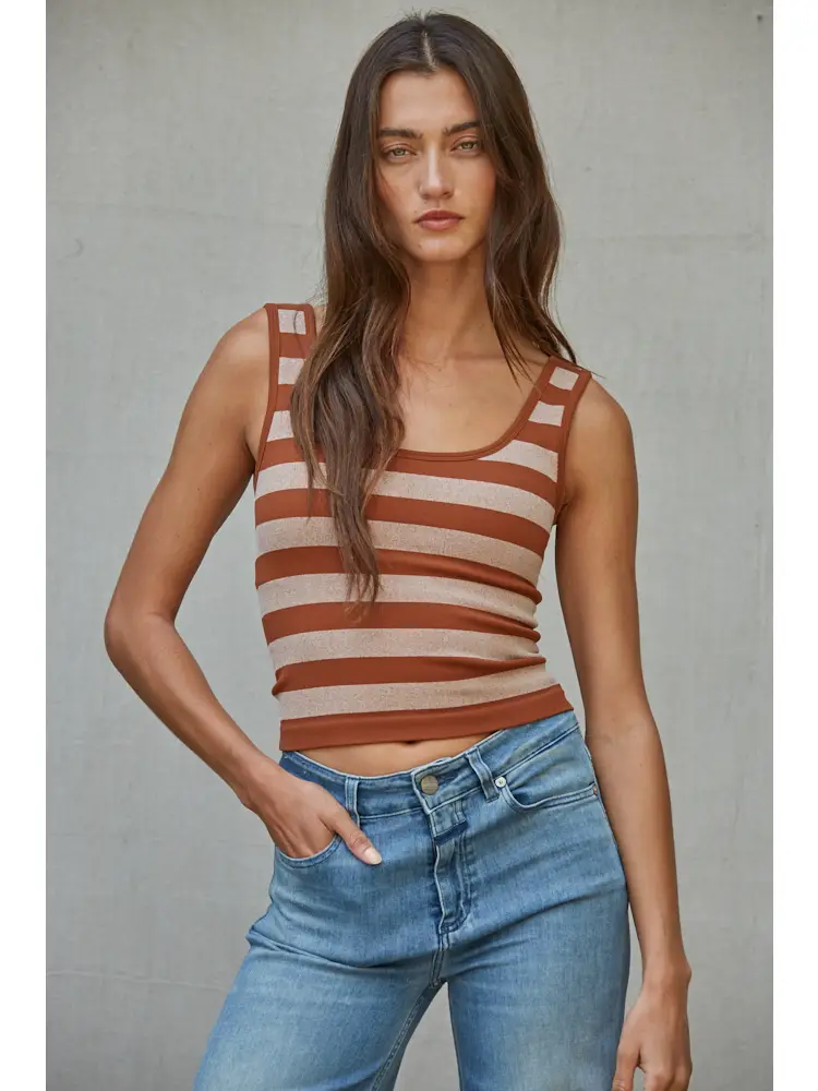 Knit Striped Seamless Padded Tank Top