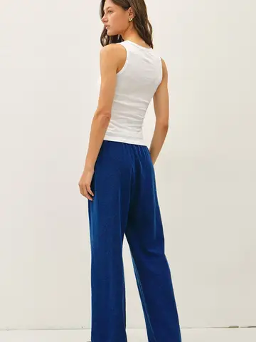 Cotton Knit Denim Wide Leg Pants