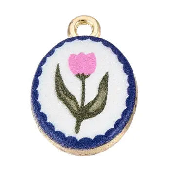 Gold Vintage Pink Flower Charm