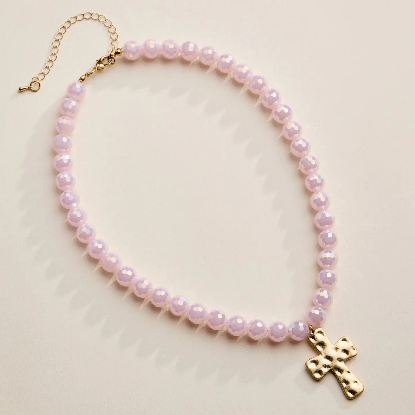 Hammered Cross Pendant Beaded Necklace