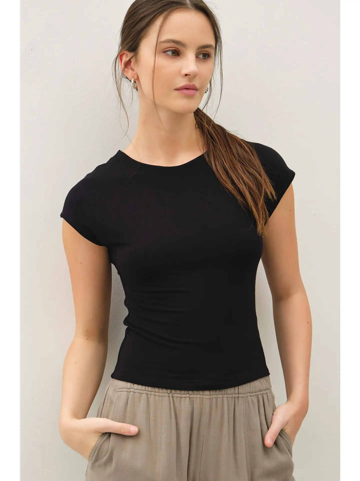 Cap Sleeve Crew Neck Crop Tee