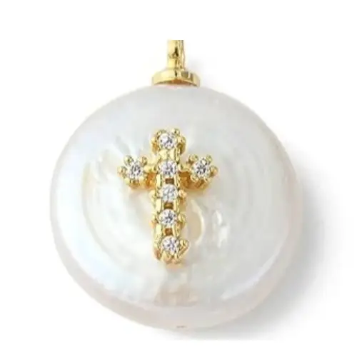 Gold Freshwater Pearl Cross Charm