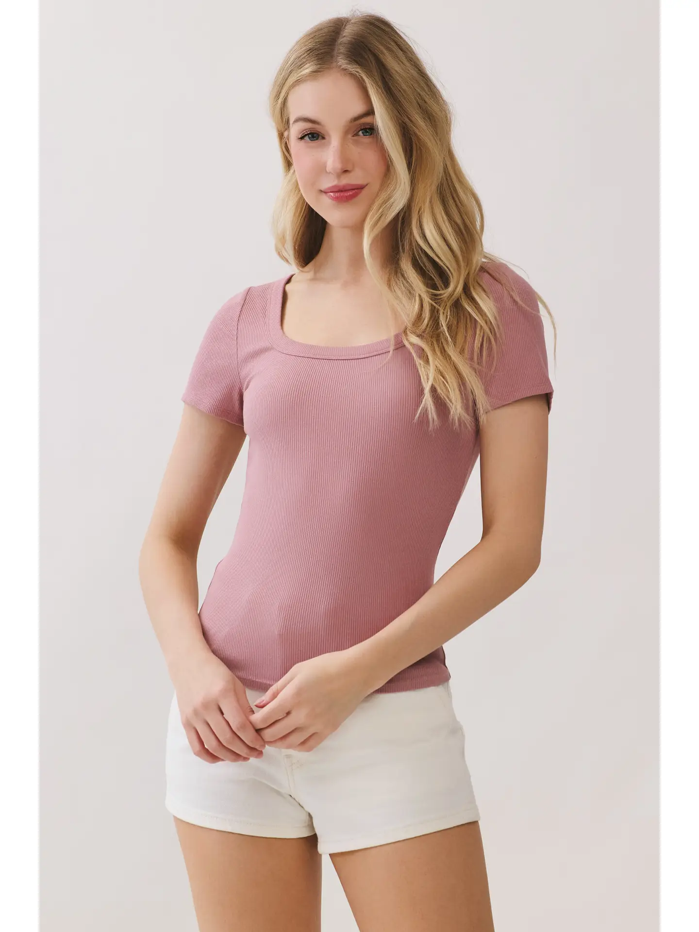 Square Neckline Short Sleeve Top