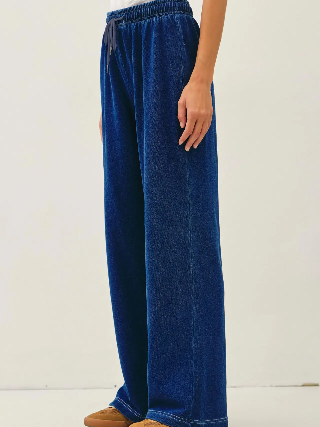 Cotton Knit Denim Wide Leg Pants