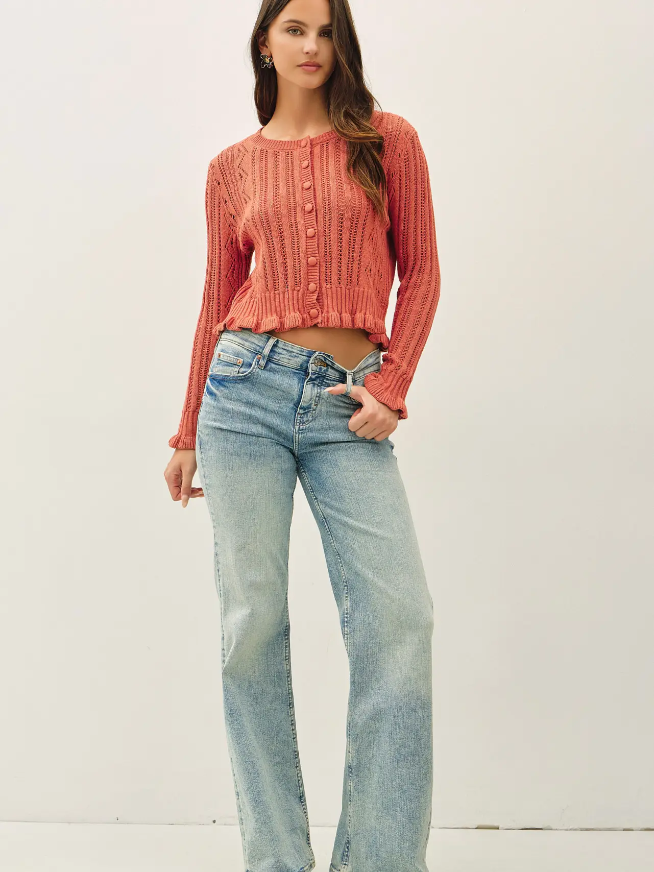 Terracotta Ruffled Crop Cardigan