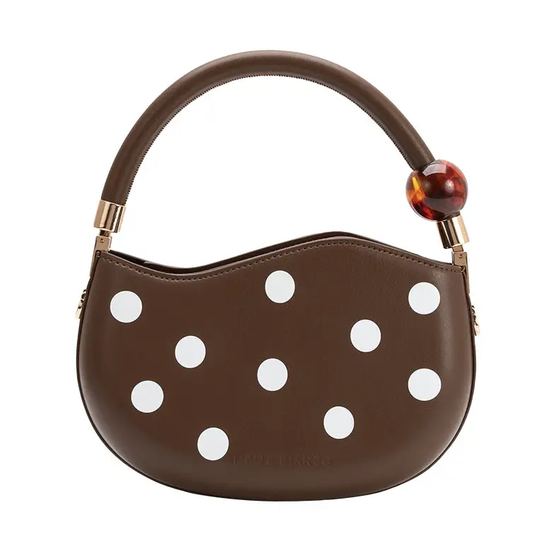 Melie Bianco Jennie Chocolate Recycled Vegan Polka Dot Top Handle Bag