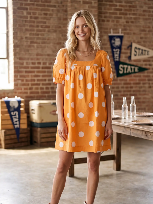 Gameday Polka Dot Puff Sleeve Dress - 2 Color Options