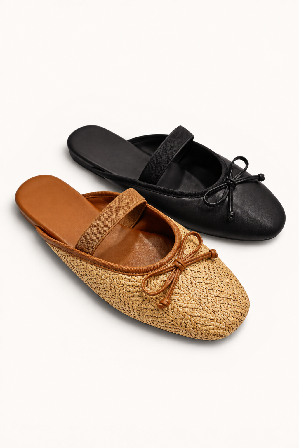 Ballet Flat Mules with Bow and Elastic Band Detail (2 Color Options)