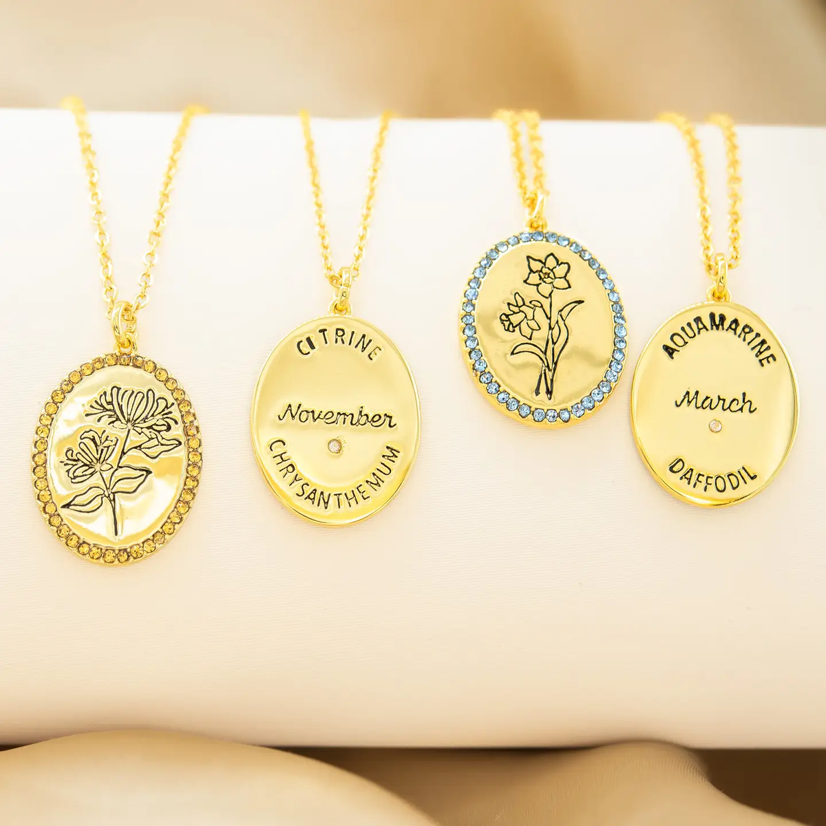Gold Birthstone Flower Necklace