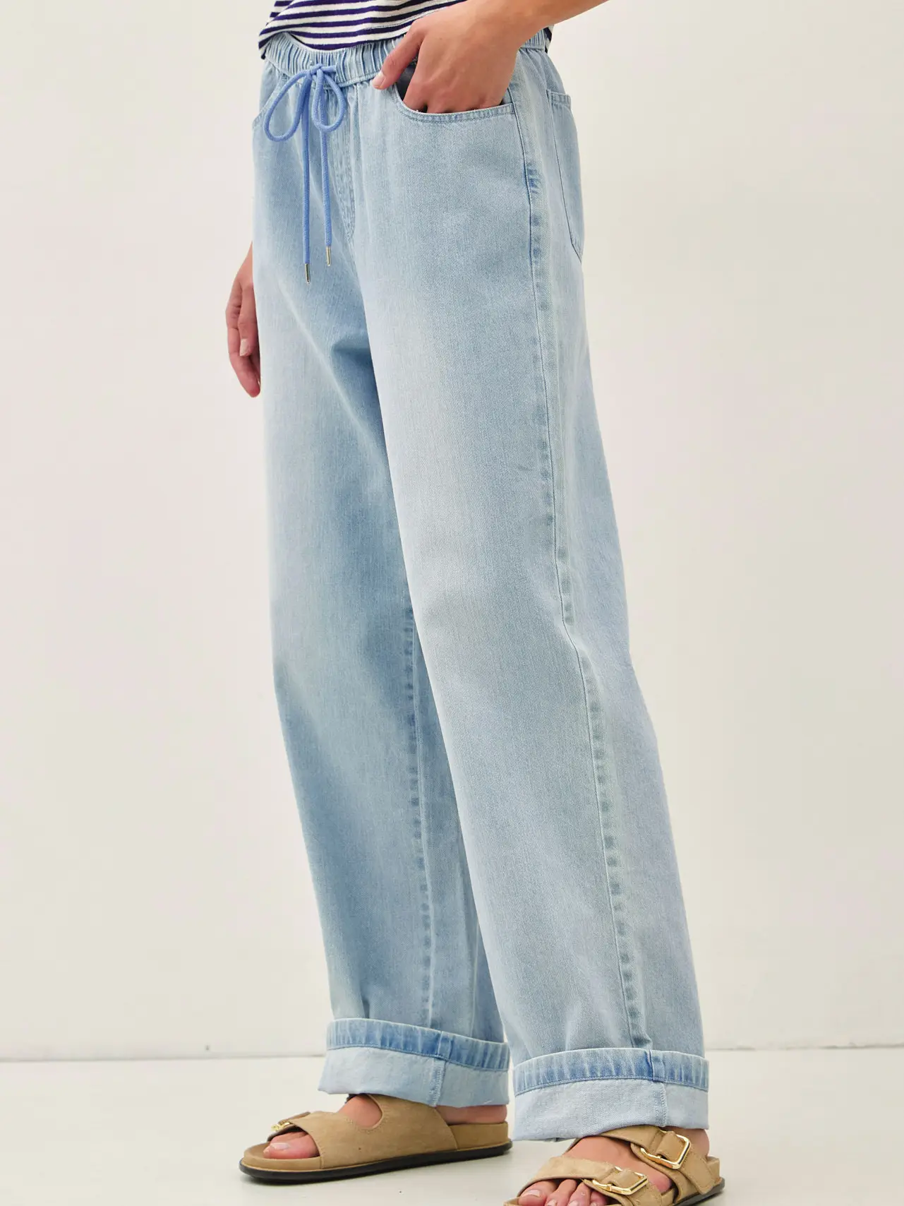 Ultra Comfy Pull On Wide Leg Denim Pants