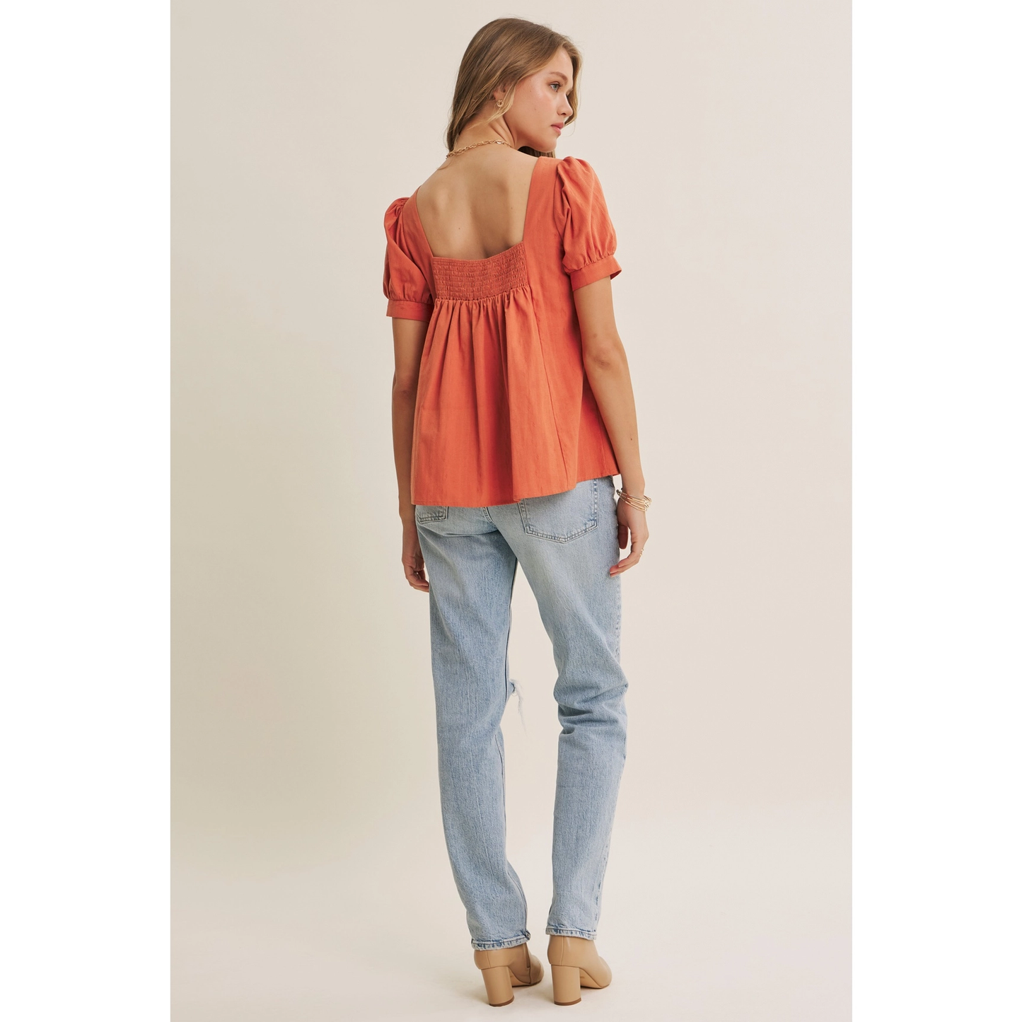 Cayenne Puff-Sleeved Pleated Blouse