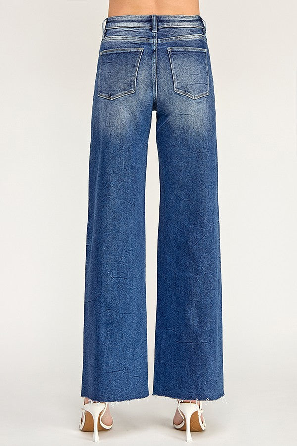 Mid Rise Trouser Detailing Wide Leg Jeans